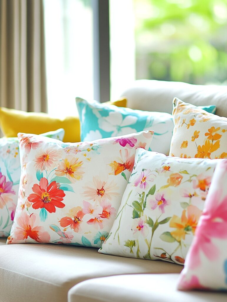 Floral Throw Pillows on the Couch