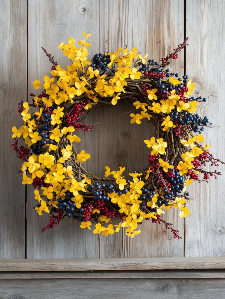 Forsythia and Berry Spring Wreath