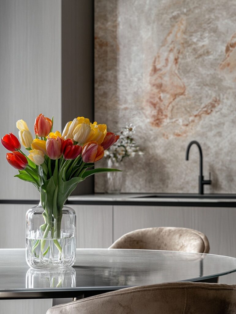 Fresh Tulips on the Dining Table