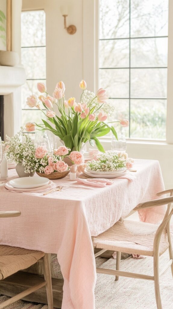 Linen tablecloth in soft hues